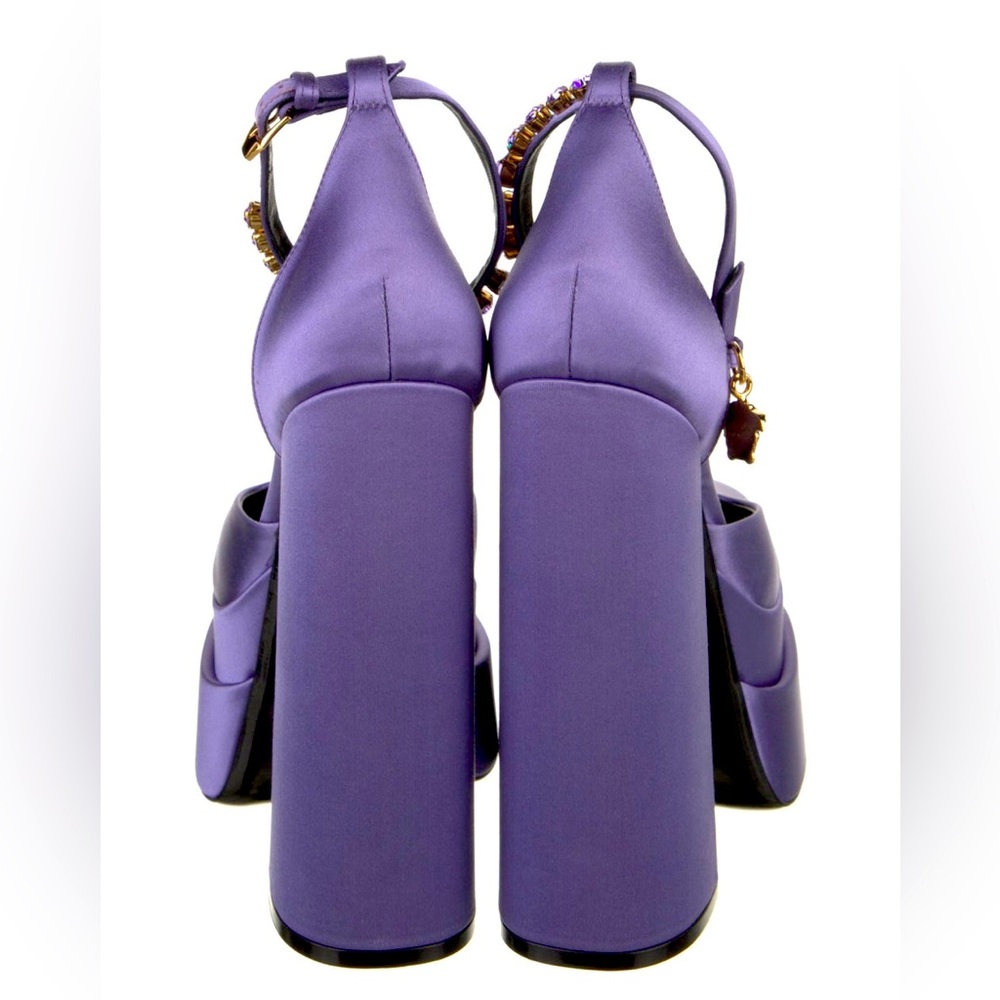 Versace aevitas satin silk Medusa logo crystal platform D’Orsay pumps heels NEW - Picture 5 of 13